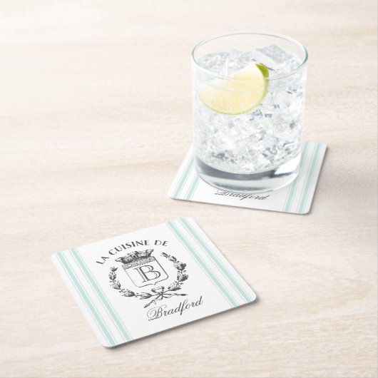 ヴィンテージスタイルフランスのサック名前をカスタムする及びモノグラム スクエアペーパーコースター (インサイチュ)