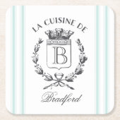 ヴィンテージスタイルフランスのサック名前をカスタムする及びモノグラム スクエアペーパーコースター (正面)