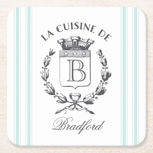 ヴィンテージスタイルフランスのサック名前をカスタムする及びモノグラム スクエアペーパーコースター (正面)