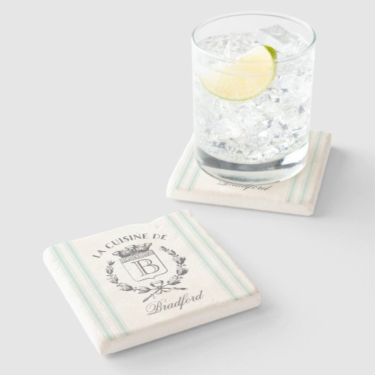 ヴィンテージスタイルフランスのサック名前をカスタムする及びモノグラム ストーンコースター (横)