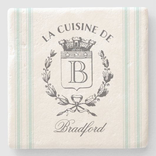 ヴィンテージスタイルフランスのサック名前をカスタムする及びモノグラム ストーンコースター (正面)