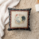 ヴィンテージスタイルフランスのダマスクブラックnホワイトルースター クッション (ブランケット)