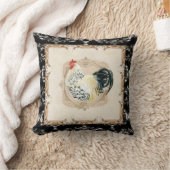 ヴィンテージスタイルフランスのダマスクブラックnホワイトルースター クッション (ブランケット)