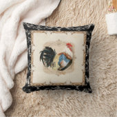 ヴィンテージスタイルフランスのダマスクブラックnホワイトルースター クッション (ブランケット)