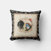 ヴィンテージスタイルフランスのダマスクブラックnホワイトルースター クッション (正面)