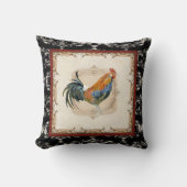 ヴィンテージスタイルフランスのダマスクブラックnホワイトルースター クッション (正面)