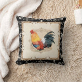 ヴィンテージスタイルフランスのダマスクブラックnホワイトルースター クッション (ブランケット)