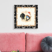 ヴィンテージスタイルフランスのトイルブラックンホワイトルースター キャンバスプリント (インサイチュ (リビング))