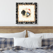 ヴィンテージスタイルフランスのトイルブラックンホワイトルースター キャンバスプリント (インサイチュ (寝室))