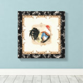 ヴィンテージスタイルフランスのトイルブラックンホワイトルースター キャンバスプリント (インサイチュ (ウッドフロア))