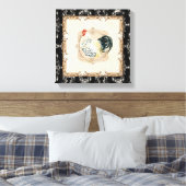 ヴィンテージスタイルフランスのトイルブラックンホワイトルースター キャンバスプリント (インサイチュ (寝室))