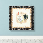 ヴィンテージスタイルフランスのトイルブラックンホワイトルースター キャンバスプリント (インサイチュ (ウッドフロア))