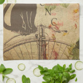 ヴィンテージスタイルフランスのブラックキャットエフエメラ キッチンタオル (折り畳み)