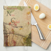 ヴィンテージスタイルフランスのブラックキャットエフエメラ キッチンタオル (四つ折り)