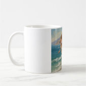 ヴィンテージスタイルフランスのリビエラトラベルビーチガール コーヒーマグカップ (左)