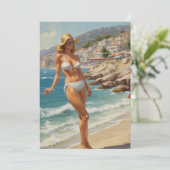 ヴィンテージスタイルフランスのリビエラトラベルビーチガール シーズンカード (スタンド正面)