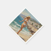 ヴィンテージスタイルフランスのリビエラトラベルビーチガール スタンダードカクテルナプキン (角)
