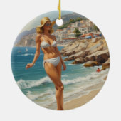 ヴィンテージスタイルフランスのリビエラトラベルビーチガール セラミックオーナメント (裏面)