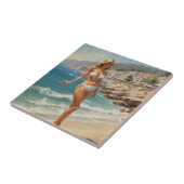 ヴィンテージスタイルフランスのリビエラトラベルビーチガール タイル (側面)