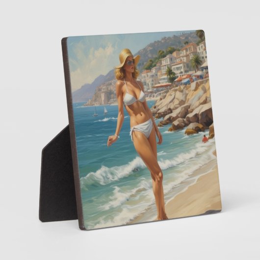 ヴィンテージスタイルフランスのリビエラトラベルビーチガール フォトプラーク (正面)