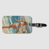 ヴィンテージスタイルフランスのリビエラトラベルビーチガール ラゲッジタグ (正面横)