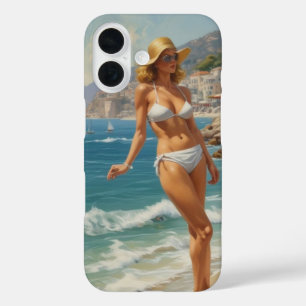 ヴィンテージスタイルフランスのリビエラトラベルビーチガール iPhone 16ケース