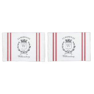 ヴィンテージスタイルフランスのレッドチッキングテープ名前をカスタムする 枕カバー