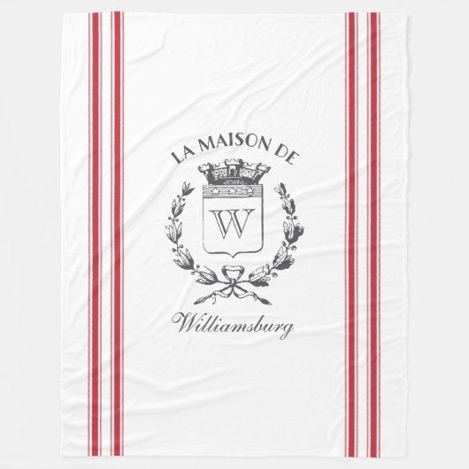 ヴィンテージスタイルフランスのレッドチッキングテープ家紋 フリースブランケット (正面)