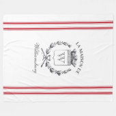 ヴィンテージスタイルフランスのレッドチッキングテープ家紋 フリースブランケット (正面(横))