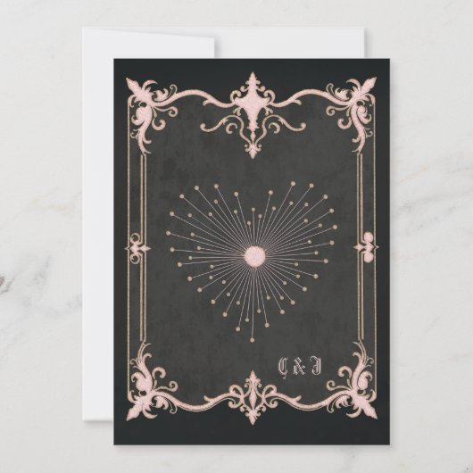 ヴィンテージスタイルフレームと複雑なフローラデザイン 招待状 (裏面)