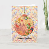 ヴィンテージスタイルフローラアートピーチクリスマス カード (正面)