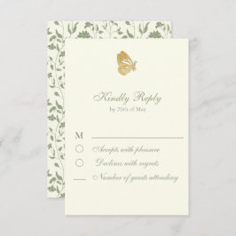 ヴィンテージスタイルフローラクリームとセージRSVPカード 出欠カード