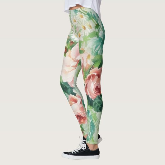 ヴィンテージスタイルフローラデイジーフラワーズアートレギンス レギンス (左)