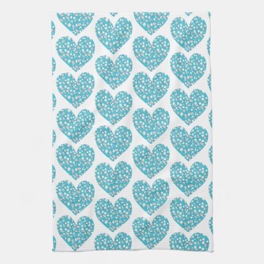 ヴィンテージスタイルフローラハートアクアブルーキッチンタオル キッチンタオル (縦)