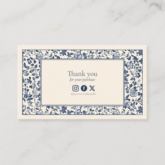 ヴィンテージスタイルフローラフレームソーシャル感謝していユー エンクロージャーカード (正面)