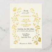 ヴィンテージスタイルフローラ金ゴールド及びクリーム結婚ズ 箔招待状 (正面)