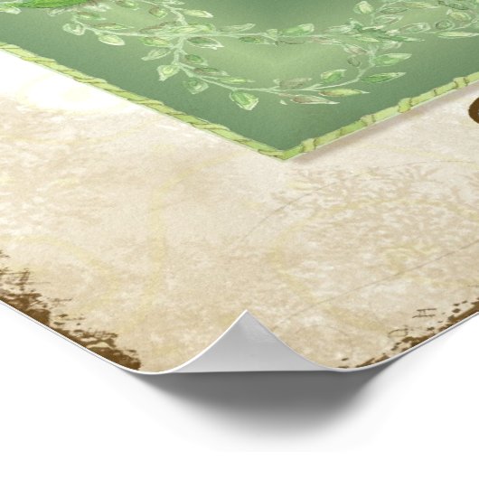 ヴィンテージスタイルフローラ- Brocadeと黄色の牡丹 ポスター (角)