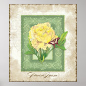 ヴィンテージスタイルフローラ- Brocadeと黄色の牡丹 ポスター (正面)