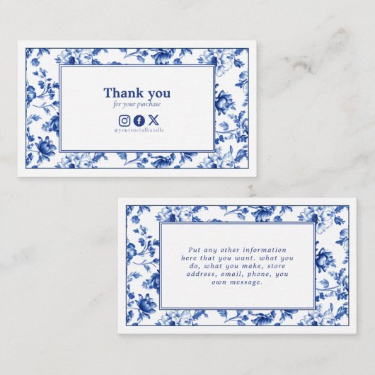 ヴィンテージスタイルフローラdelftowareソーシャル感謝していユー エンクロージャーカード (正面/裏面)