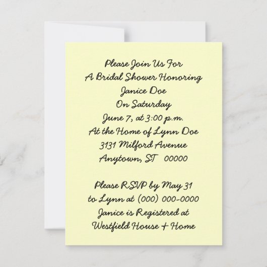 ヴィンテージスタイルブライダルシャワー招待のアナウンス 招待状 (裏面)