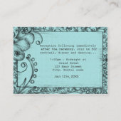 ヴィンテージスタイルブラックおよびブルーフローラ披露宴 エンクロージャーカード (裏面)