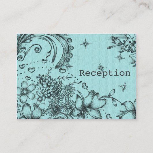 ヴィンテージスタイルブラックおよびブルーフローラ披露宴 エンクロージャーカード (正面)