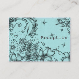 ヴィンテージスタイルブラックおよびブルーフローラ披露宴 エンクロージャーカード