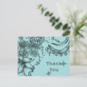 ヴィンテージスタイルブラックとブルーのフローラ感謝していユー ポストカード (スタンド正面)