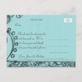 ヴィンテージスタイルブラックとブルーのフローラ感謝していユー ポストカード (裏面)