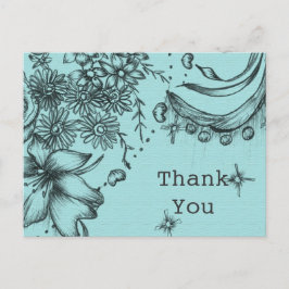 ヴィンテージスタイルブラックとブルーのフローラ感謝していユー ポストカード