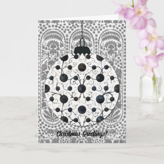ヴィンテージスタイルブラックグレーオーナメントアートクリスマス カード (蘭)