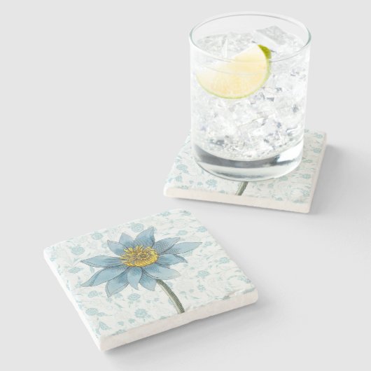 ヴィンテージスタイルブルーデイジーフラワーコースター ストーンコースター (横)