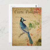 ヴィンテージスタイルブルーバードカフランスのルテポスタレ ポストカード (正面/裏面)