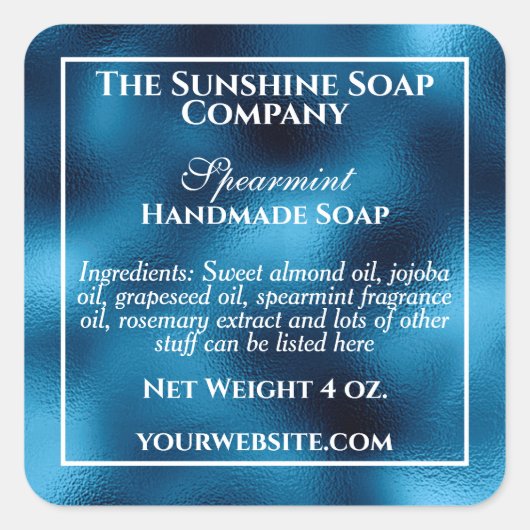 ヴィンテージスタイルブルーフォイル石鹸および化粧品 スクエアシール (正面)